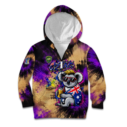 Personalised Australian Oztag Koala Mascot Kid Hoodie Cool Koala Sunglasses Tie Dye Paint Splatter