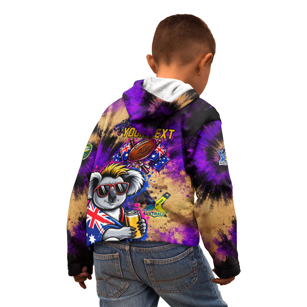Personalised Australian Oztag Koala Mascot Kid Hoodie Cool Koala Sunglasses Tie Dye Paint Splatter