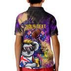 Personalised Australian Oztag Koala Mascot Kid Polo Shirt Cool Koala Sunglasses Tie Dye Paint Splatter