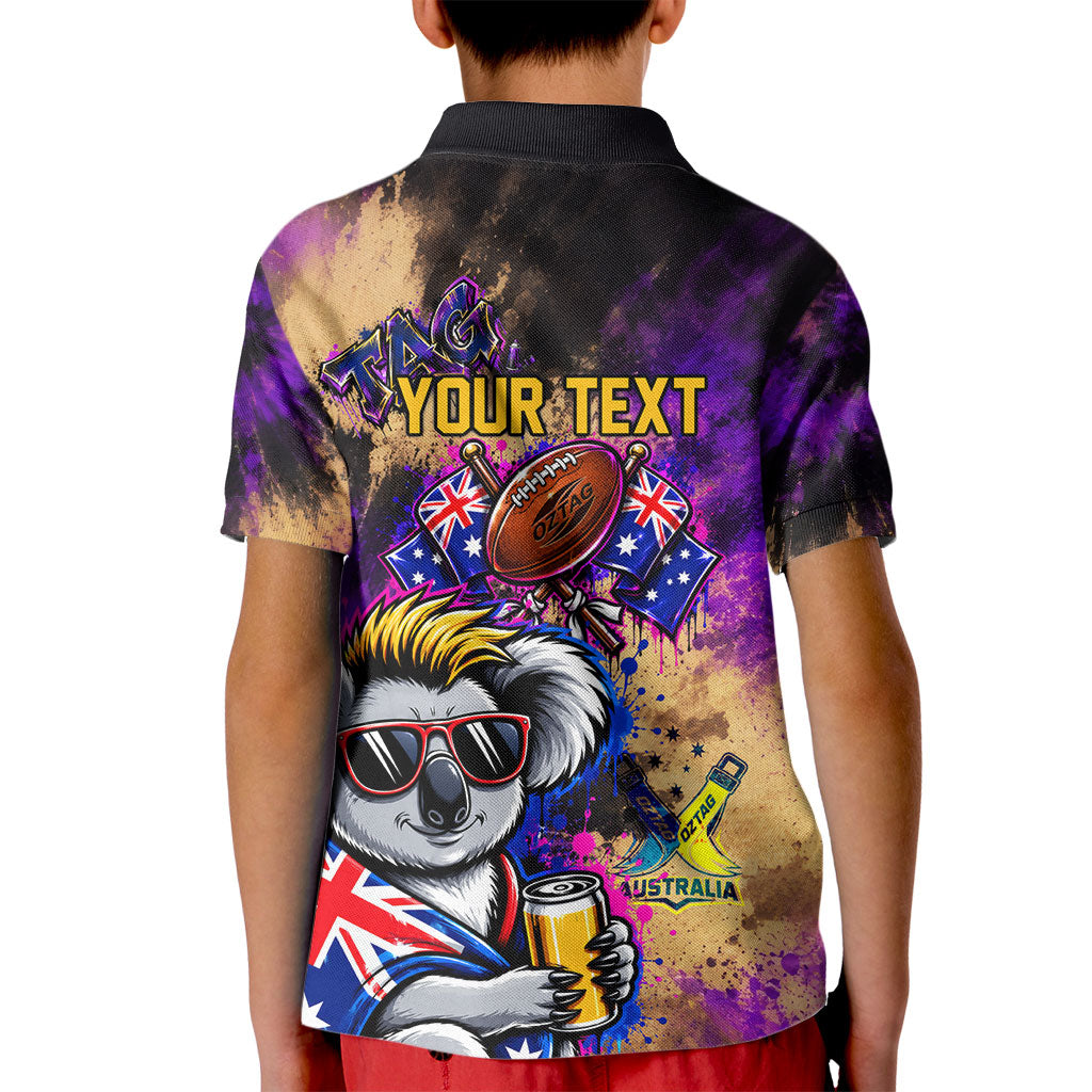 Personalised Australian Oztag Koala Mascot Kid Polo Shirt Cool Koala Sunglasses Tie Dye Paint Splatter