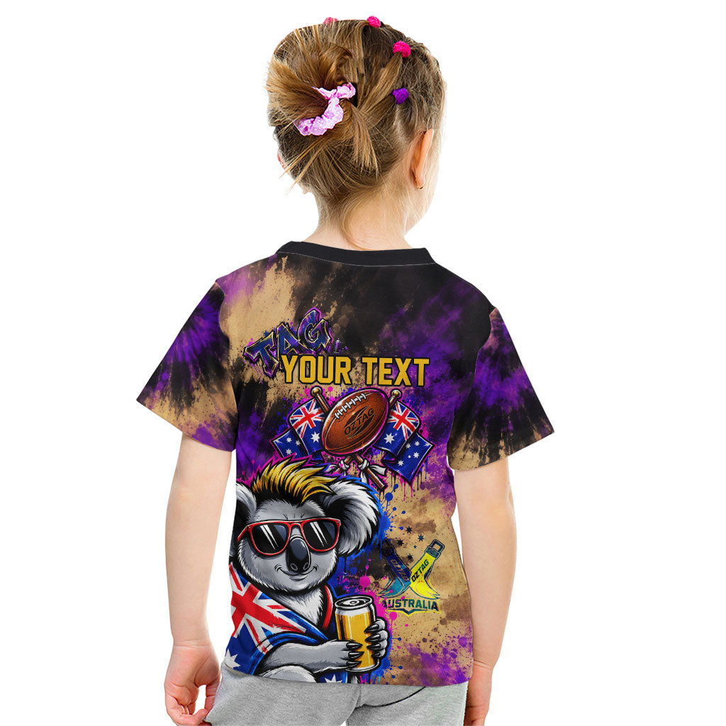 Personalised Australian Oztag Koala Mascot Kid T Shirt Cool Koala Sunglasses Tie Dye Paint Splatter