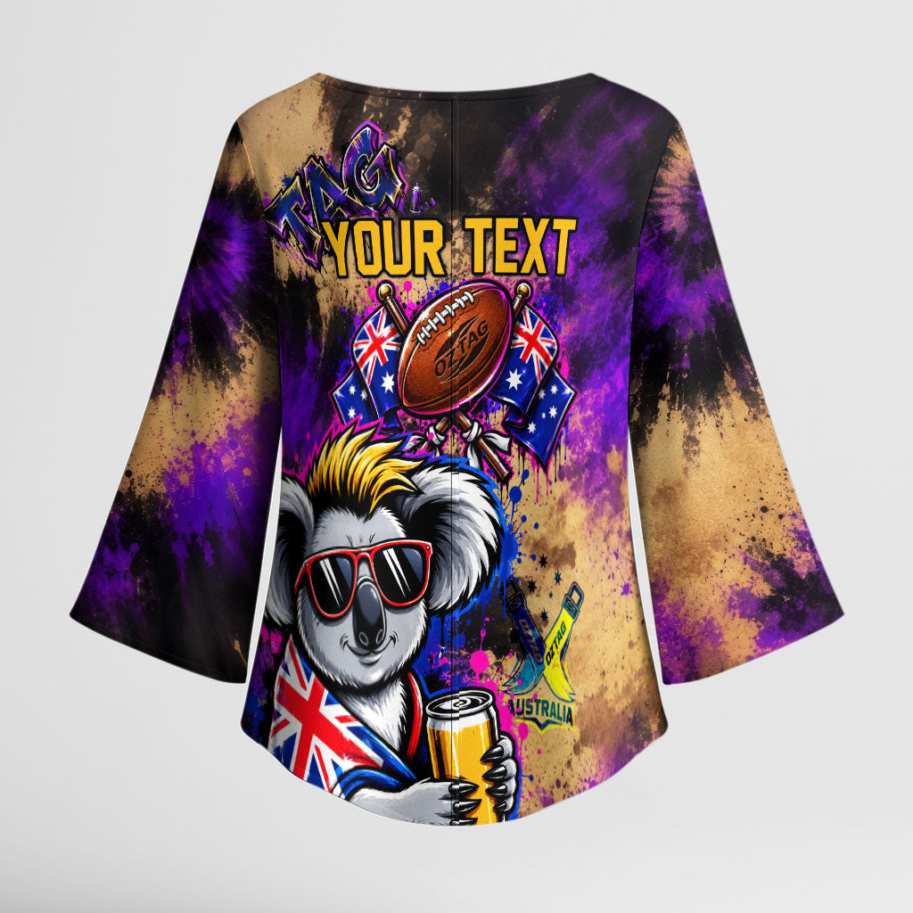 Personalised Australian Oztag Koala Mascot Kimono Sleeve Blouse Cool Koala Sunglasses Tie Dye Paint Splatter