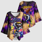 Personalised Australian Oztag Koala Mascot Kimono Sleeve Blouse Cool Koala Sunglasses Tie Dye Paint Splatter