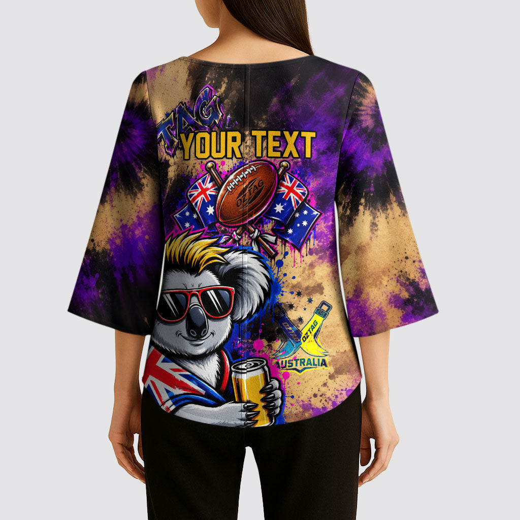 Personalised Australian Oztag Koala Mascot Kimono Sleeve Blouse Cool Koala Sunglasses Tie Dye Paint Splatter