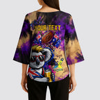 Personalised Australian Oztag Koala Mascot Kimono Sleeve Blouse Cool Koala Sunglasses Tie Dye Paint Splatter