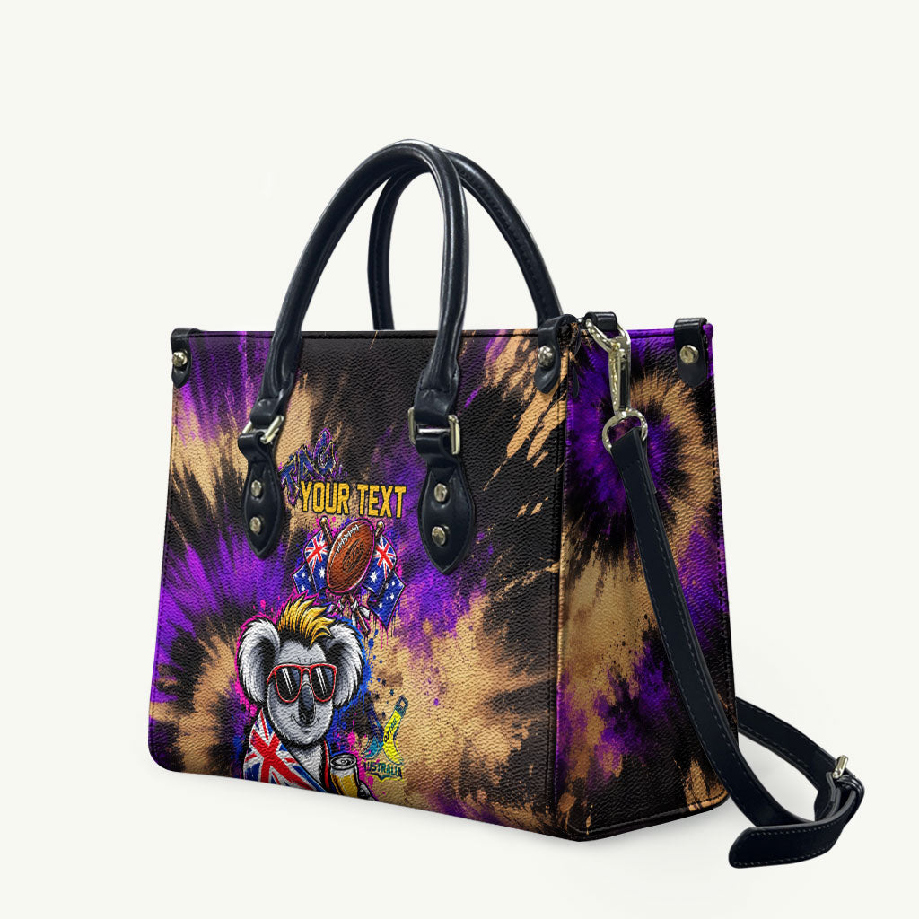 Personalised Australian Oztag Koala Mascot Leather Bag Cool Koala Sunglasses Tie Dye Paint Splatter