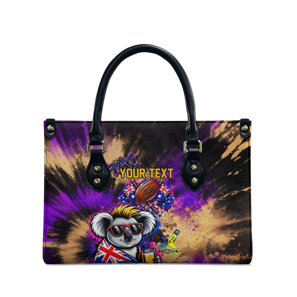 Personalised Australian Oztag Koala Mascot Leather Bag Cool Koala Sunglasses Tie Dye Paint Splatter