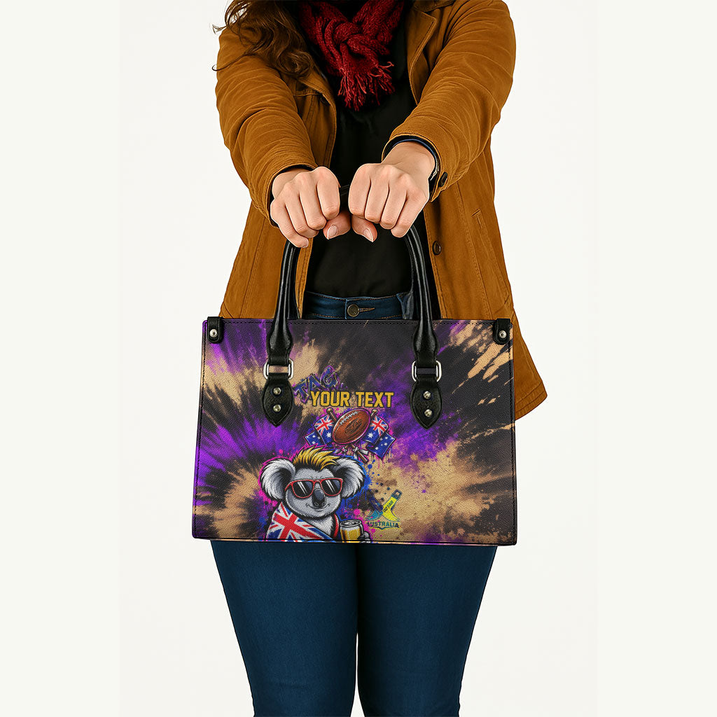 Personalised Australian Oztag Koala Mascot Leather Bag Cool Koala Sunglasses Tie Dye Paint Splatter