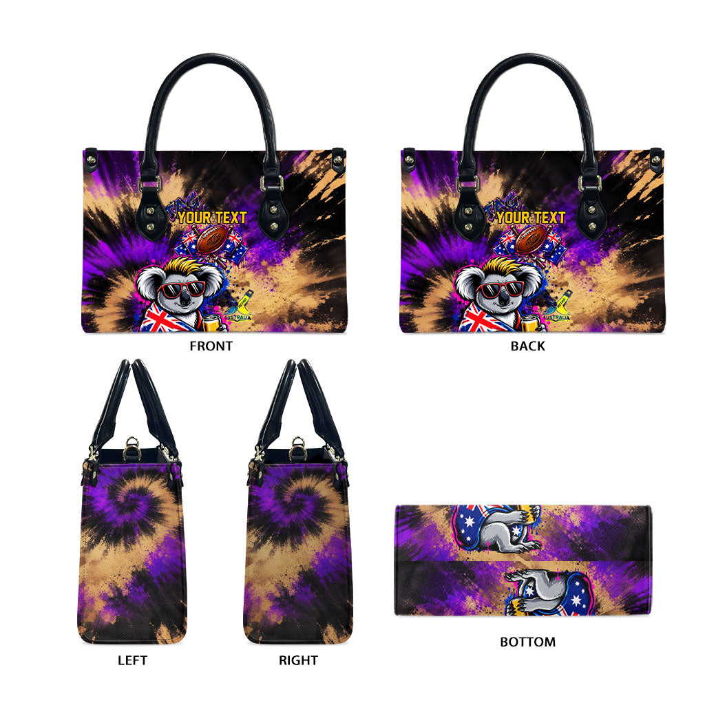 Personalised Australian Oztag Koala Mascot Leather Bag Cool Koala Sunglasses Tie Dye Paint Splatter