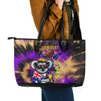 Personalised Australian Oztag Koala Mascot Leather Tote Bag Cool Koala Sunglasses Tie Dye Paint Splatter