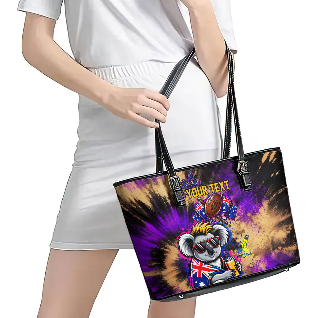Personalised Australian Oztag Koala Mascot Leather Tote Bag Cool Koala Sunglasses Tie Dye Paint Splatter