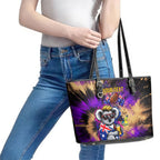 Personalised Australian Oztag Koala Mascot Leather Tote Bag Cool Koala Sunglasses Tie Dye Paint Splatter