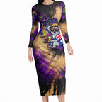 Personalised Australian Oztag Koala Mascot Long Sleeve Bodycon Dress Cool Koala Sunglasses Tie Dye Paint Splatter