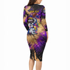 Personalised Australian Oztag Koala Mascot Long Sleeve Bodycon Dress Cool Koala Sunglasses Tie Dye Paint Splatter