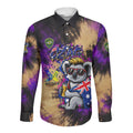 Personalised Australian Oztag Koala Mascot Long Sleeve Button Shirt Cool Koala Sunglasses Tie Dye Paint Splatter