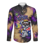 Personalised Australian Oztag Koala Mascot Long Sleeve Button Shirt Cool Koala Sunglasses Tie Dye Paint Splatter