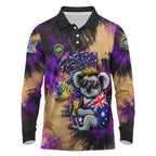 Personalised Australian Oztag Koala Mascot Long Sleeve Polo Shirt Cool Koala Sunglasses Tie Dye Paint Splatter