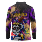 Personalised Australian Oztag Koala Mascot Long Sleeve Polo Shirt Cool Koala Sunglasses Tie Dye Paint Splatter