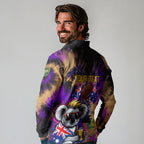 Personalised Australian Oztag Koala Mascot Long Sleeve Polo Shirt Cool Koala Sunglasses Tie Dye Paint Splatter
