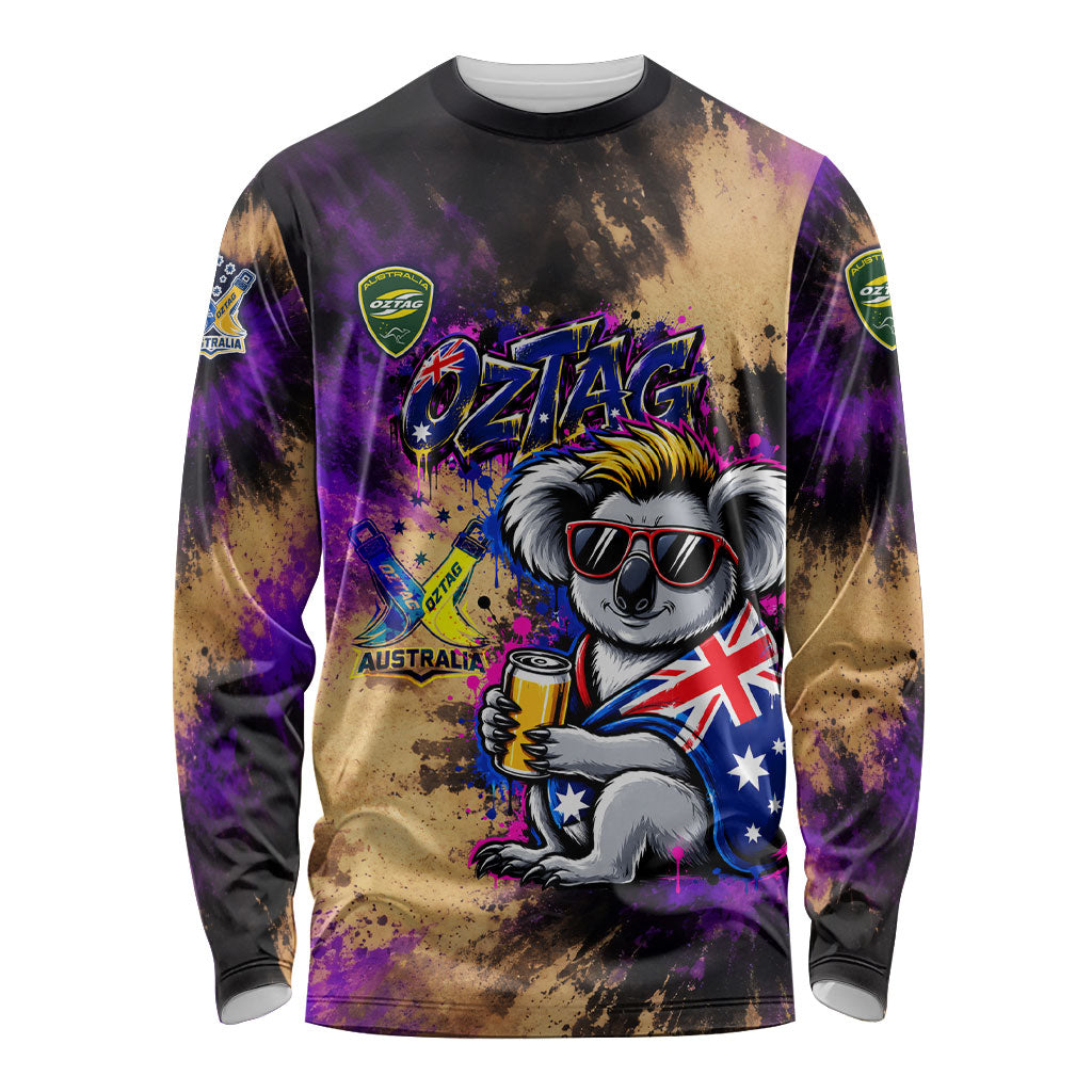 Personalised Australian Oztag Koala Mascot Long Sleeve Shirt Cool Koala Sunglasses Tie Dye Paint Splatter