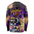 Personalised Australian Oztag Koala Mascot Long Sleeve Shirt Cool Koala Sunglasses Tie Dye Paint Splatter