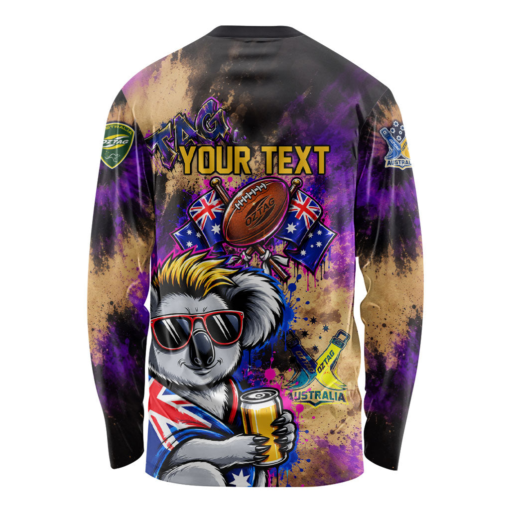 Personalised Australian Oztag Koala Mascot Long Sleeve Shirt Cool Koala Sunglasses Tie Dye Paint Splatter
