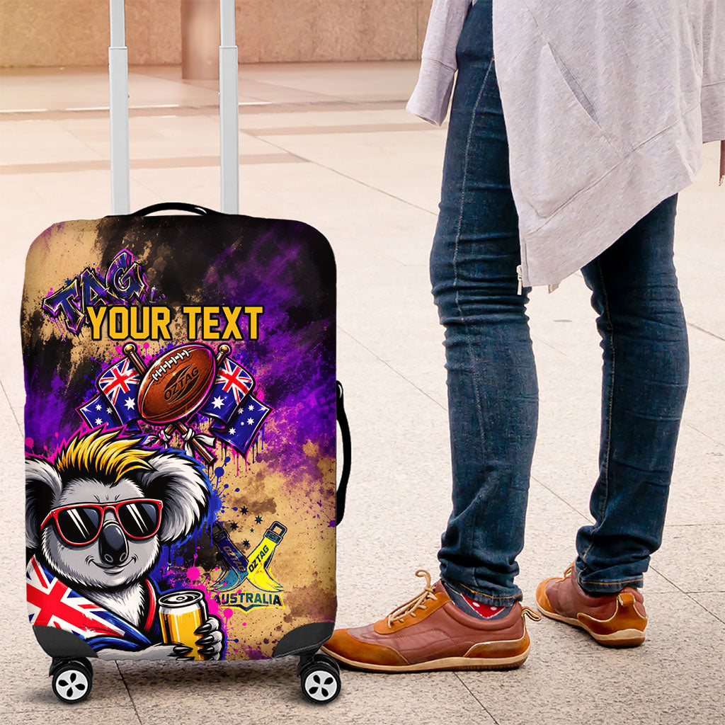 Personalised Australian Oztag Koala Mascot Luggage Cover Cool Koala Sunglasses Tie Dye Paint Splatter