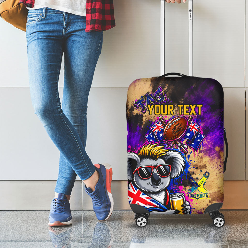 Personalised Australian Oztag Koala Mascot Luggage Cover Cool Koala Sunglasses Tie Dye Paint Splatter