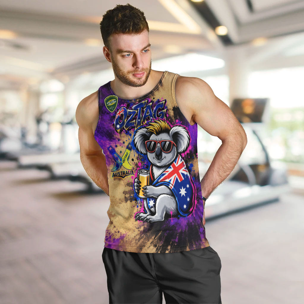 Personalised Australian Oztag Koala Mascot Men Tank Top Cool Koala Sunglasses Tie Dye Paint Splatter
