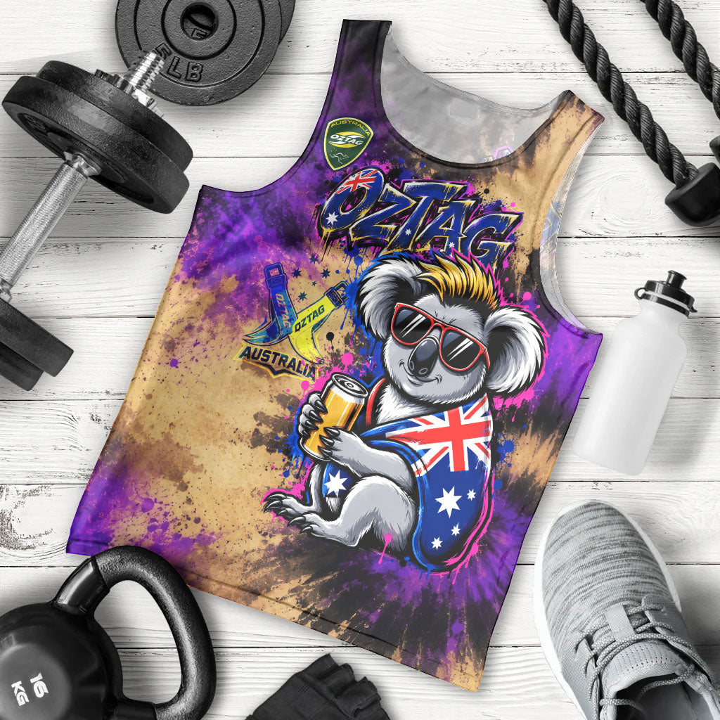 Personalised Australian Oztag Koala Mascot Men Tank Top Cool Koala Sunglasses Tie Dye Paint Splatter