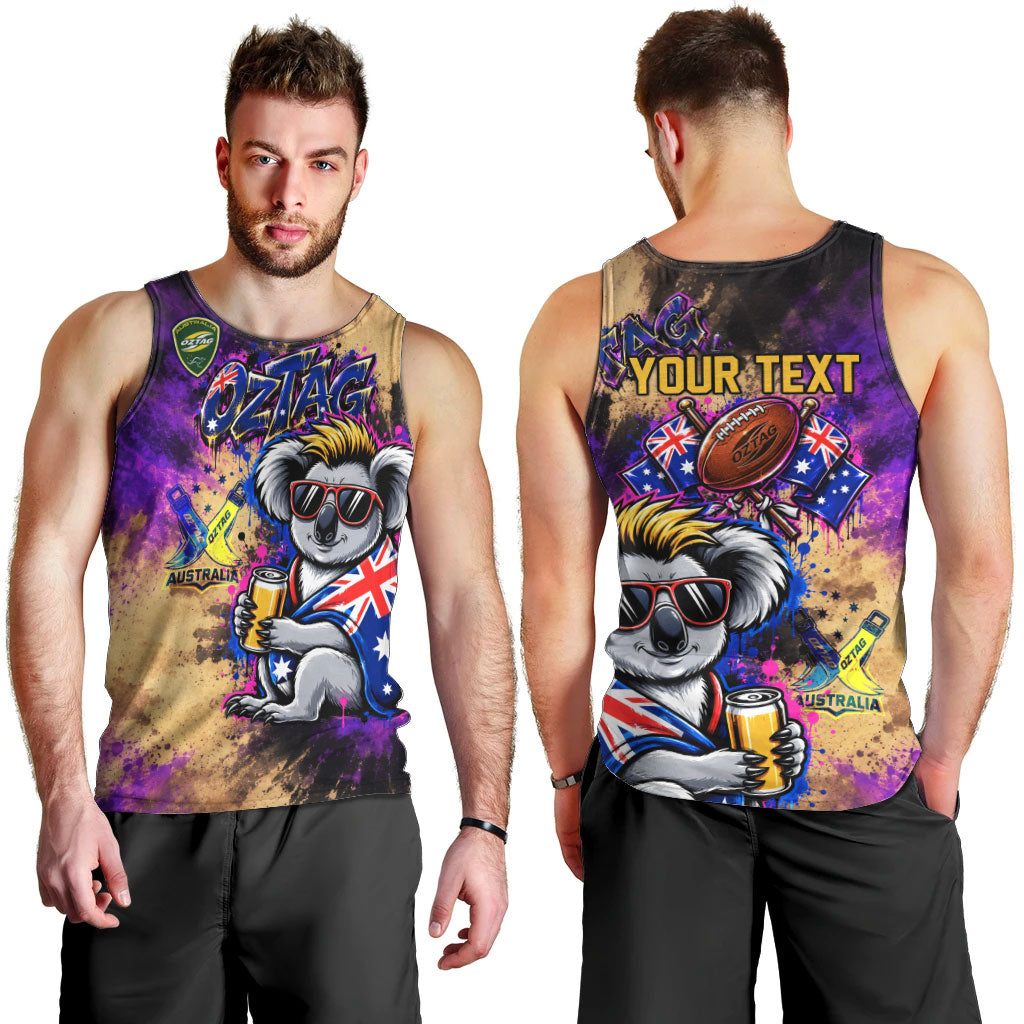 Personalised Australian Oztag Koala Mascot Men Tank Top Cool Koala Sunglasses Tie Dye Paint Splatter