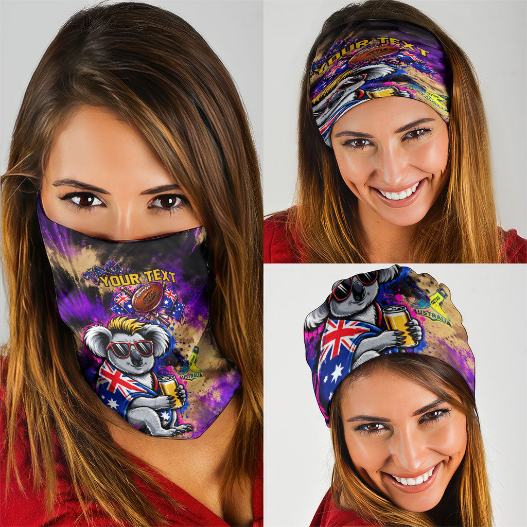 Personalised Australian Oztag Koala Mascot Neck Gaiter Cool Koala Sunglasses Tie Dye Paint Splatter