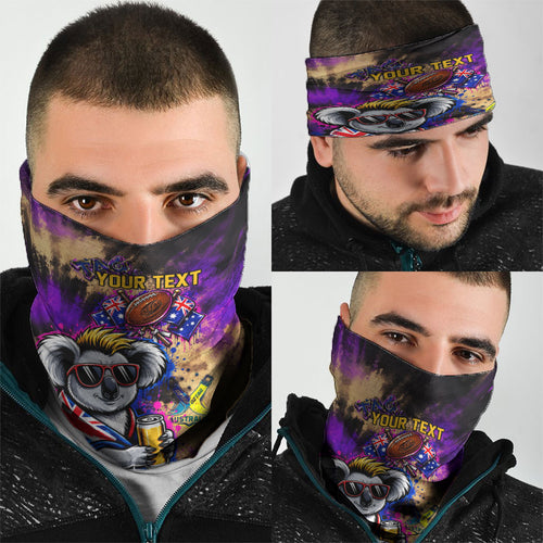 Personalised Australian Oztag Koala Mascot Neck Gaiter Cool Koala Sunglasses Tie Dye Paint Splatter
