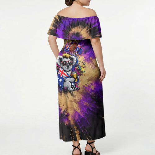 Personalised Australian Oztag Koala Mascot Off Shoulder Maxi Dress Cool Koala Sunglasses Tie Dye Paint Splatter