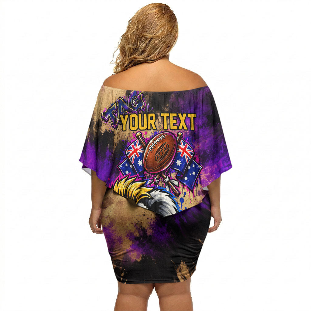 Personalised Australian Oztag Koala Mascot Off Shoulder Short Dress Cool Koala Sunglasses Tie Dye Paint Splatter