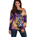 Personalised Australian Oztag Koala Mascot Off Shoulder Sweater Cool Koala Sunglasses Tie Dye Paint Splatter