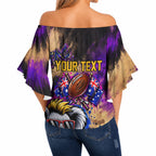 Personalised Australian Oztag Koala Mascot Off Shoulder Wrap Waist Top Cool Koala Sunglasses Tie Dye Paint Splatter