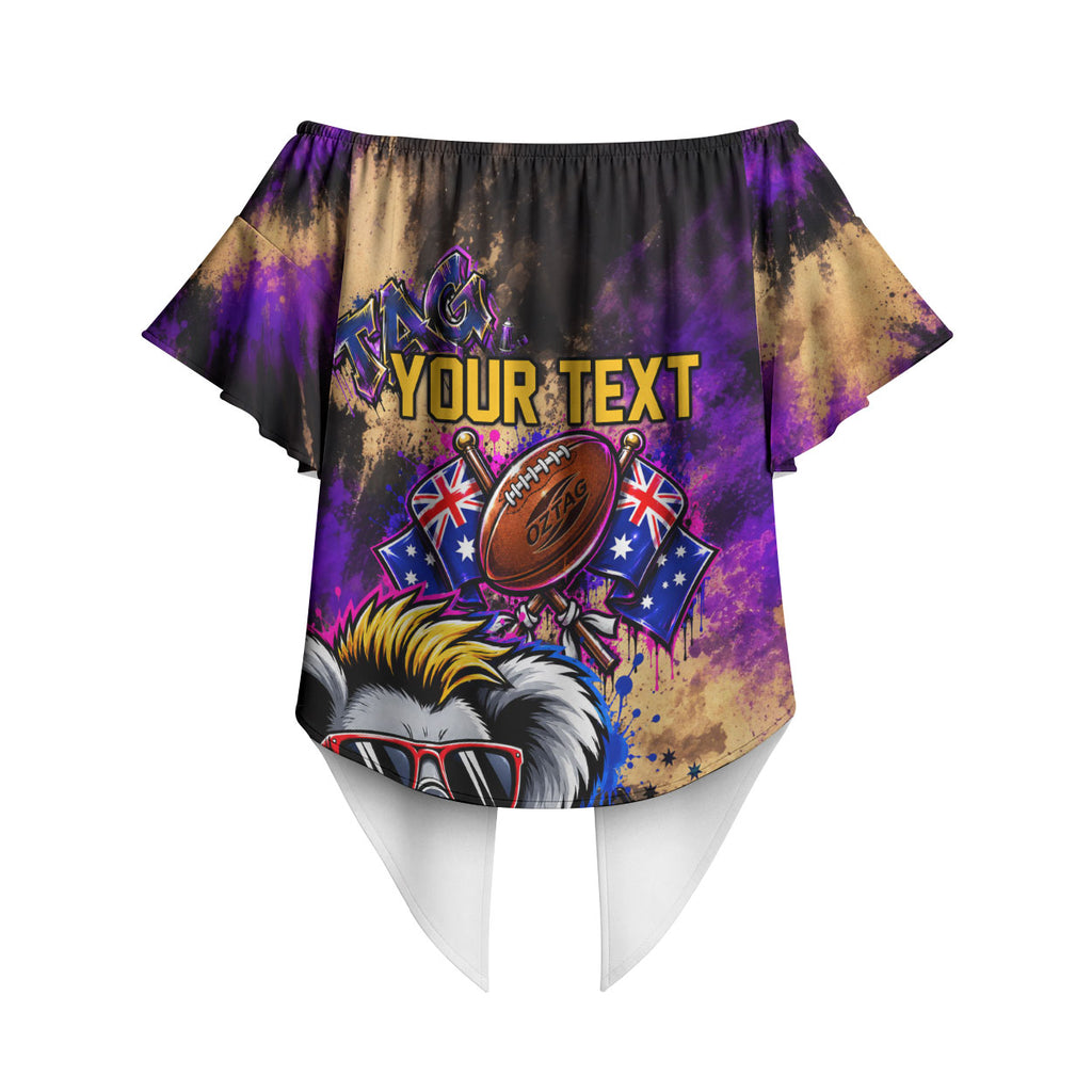 Personalised Australian Oztag Koala Mascot Off Shoulder Wrap Waist Top Cool Koala Sunglasses Tie Dye Paint Splatter