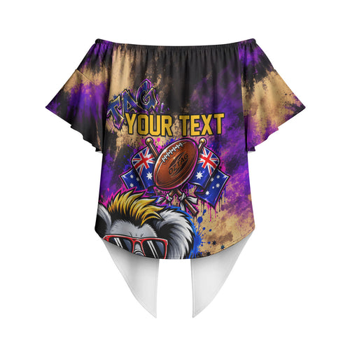 Personalised Australian Oztag Koala Mascot Off Shoulder Wrap Waist Top Cool Koala Sunglasses Tie Dye Paint Splatter