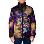 Personalised Australian Oztag Koala Mascot Padded Jacket Cool Koala Sunglasses Tie Dye Paint Splatter
