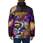 Personalised Australian Oztag Koala Mascot Padded Jacket Cool Koala Sunglasses Tie Dye Paint Splatter
