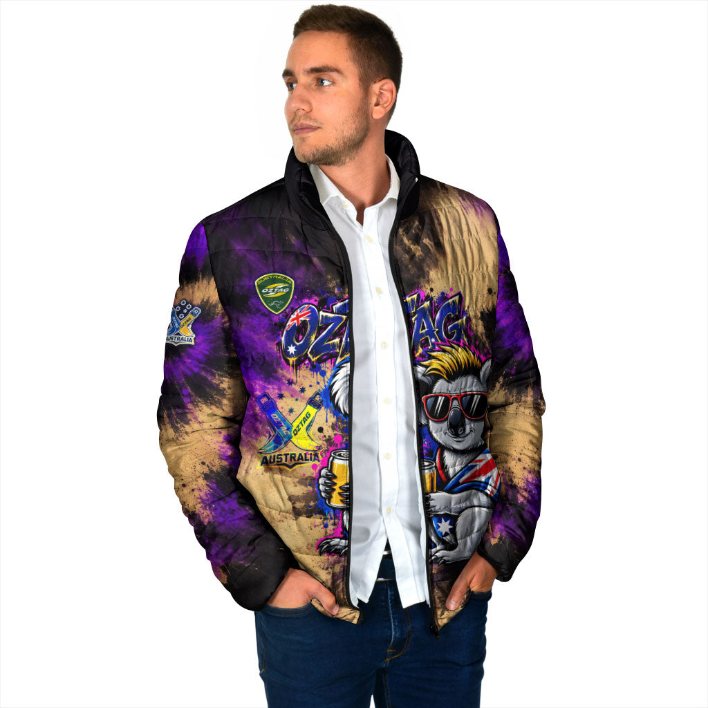Personalised Australian Oztag Koala Mascot Padded Jacket Cool Koala Sunglasses Tie Dye Paint Splatter