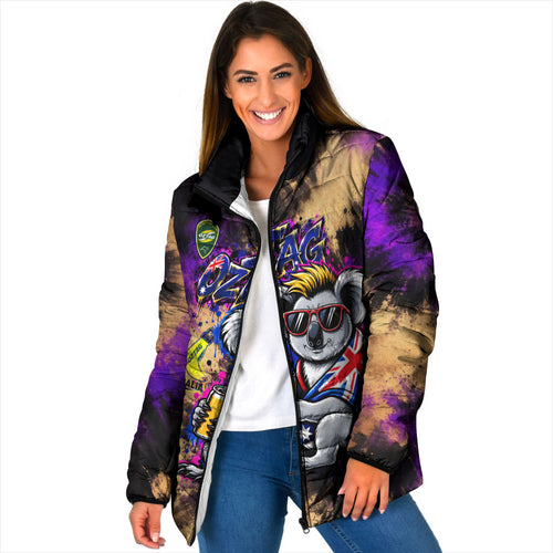 Personalised Australian Oztag Koala Mascot Padded Jacket Cool Koala Sunglasses Tie Dye Paint Splatter