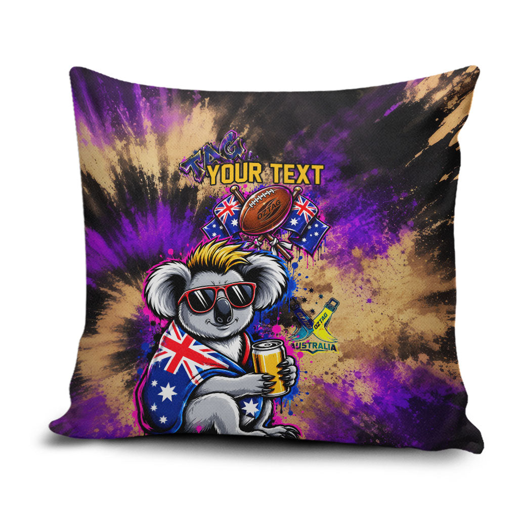 Personalised Australian Oztag Koala Mascot Pillow Cover Cool Koala Sunglasses Tie Dye Paint Splatter