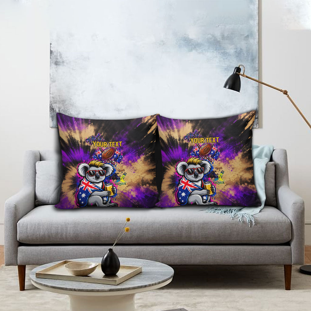 Personalised Australian Oztag Koala Mascot Pillow Cover Cool Koala Sunglasses Tie Dye Paint Splatter