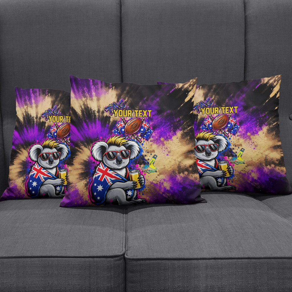 Personalised Australian Oztag Koala Mascot Pillow Cover Cool Koala Sunglasses Tie Dye Paint Splatter