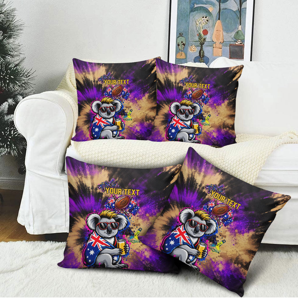 Personalised Australian Oztag Koala Mascot Pillow Cover Cool Koala Sunglasses Tie Dye Paint Splatter