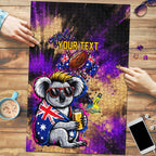 Personalised Australian Oztag Koala Mascot Puzzle Cool Koala Sunglasses Tie Dye Paint Splatter