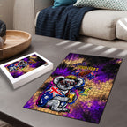Personalised Australian Oztag Koala Mascot Puzzle Cool Koala Sunglasses Tie Dye Paint Splatter