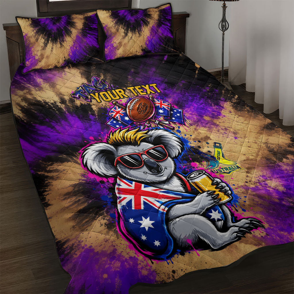 Personalised Australian Oztag Koala Mascot Quilt Bed Set Cool Koala Sunglasses Tie Dye Paint Splatter